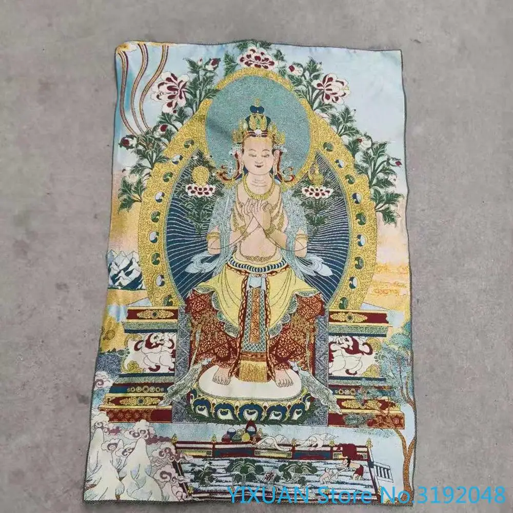 

Guanyin Buddha silk Thangka brocade painting gold silk cloth weaving embroidery silk embroidery antique crafts