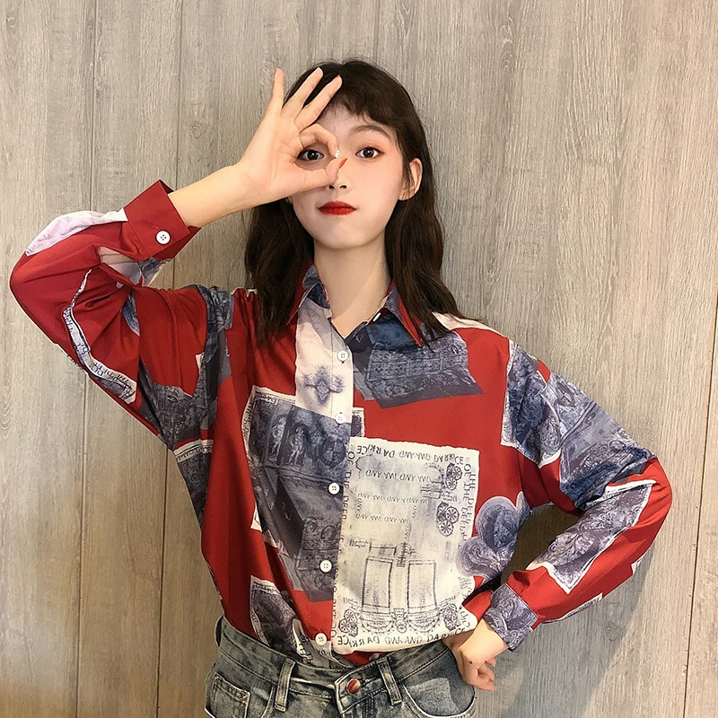 Harajuku Модные женские топы и блузки с принтом весна 2020 модные Ins Blusas Mujer
