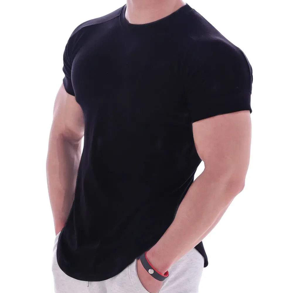 Black Gym t shirt Men Fitness Sport Cotton T-Shirt Male Bodybuilding Workout Skinny Tee shirt Summer Casual Solid Tops Clothing