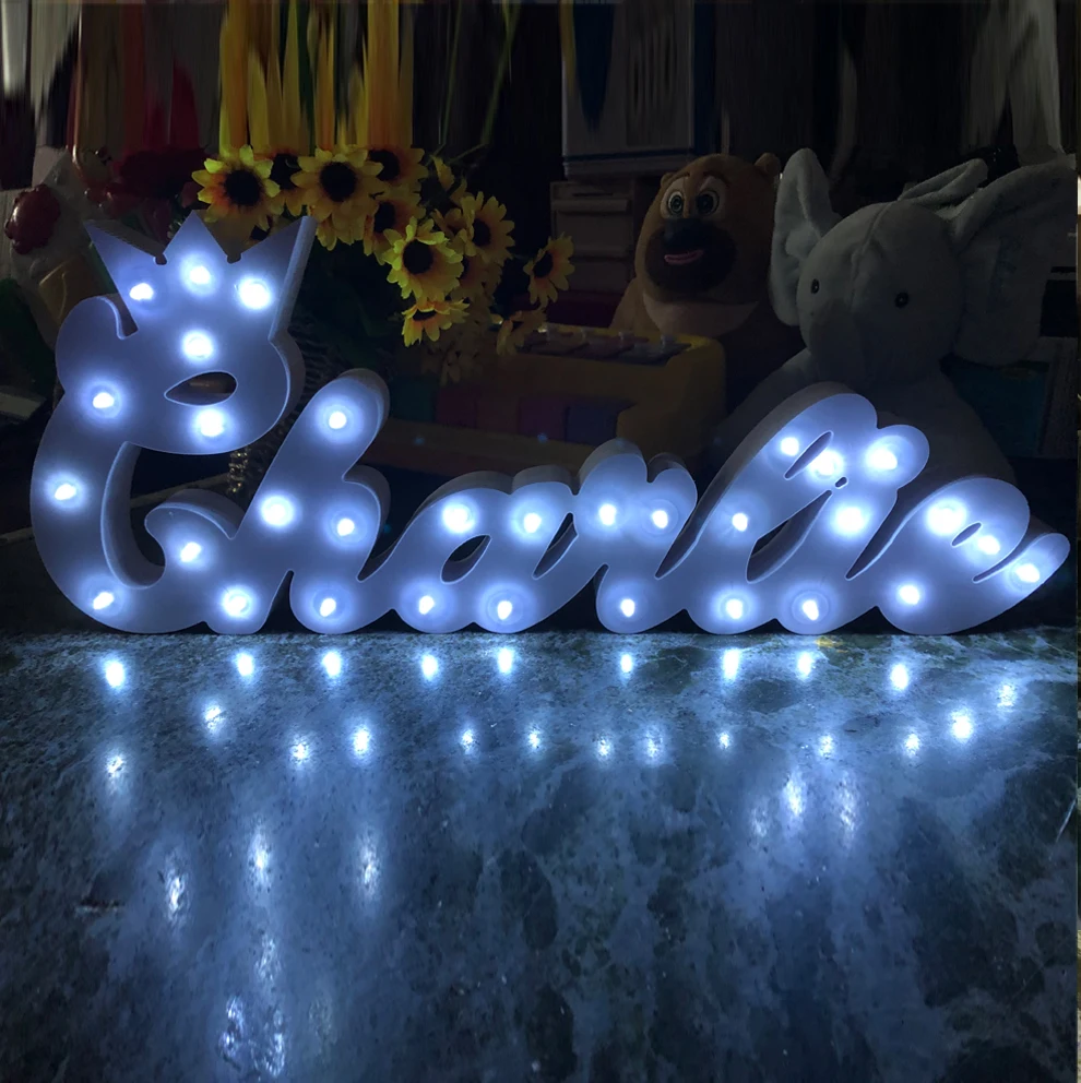 Bespoke Luxury Gift Crown Light Up Letters Bespoke Light up Name Birthday Gift Name with LED Lights Bedroom Bedroom Decoration C