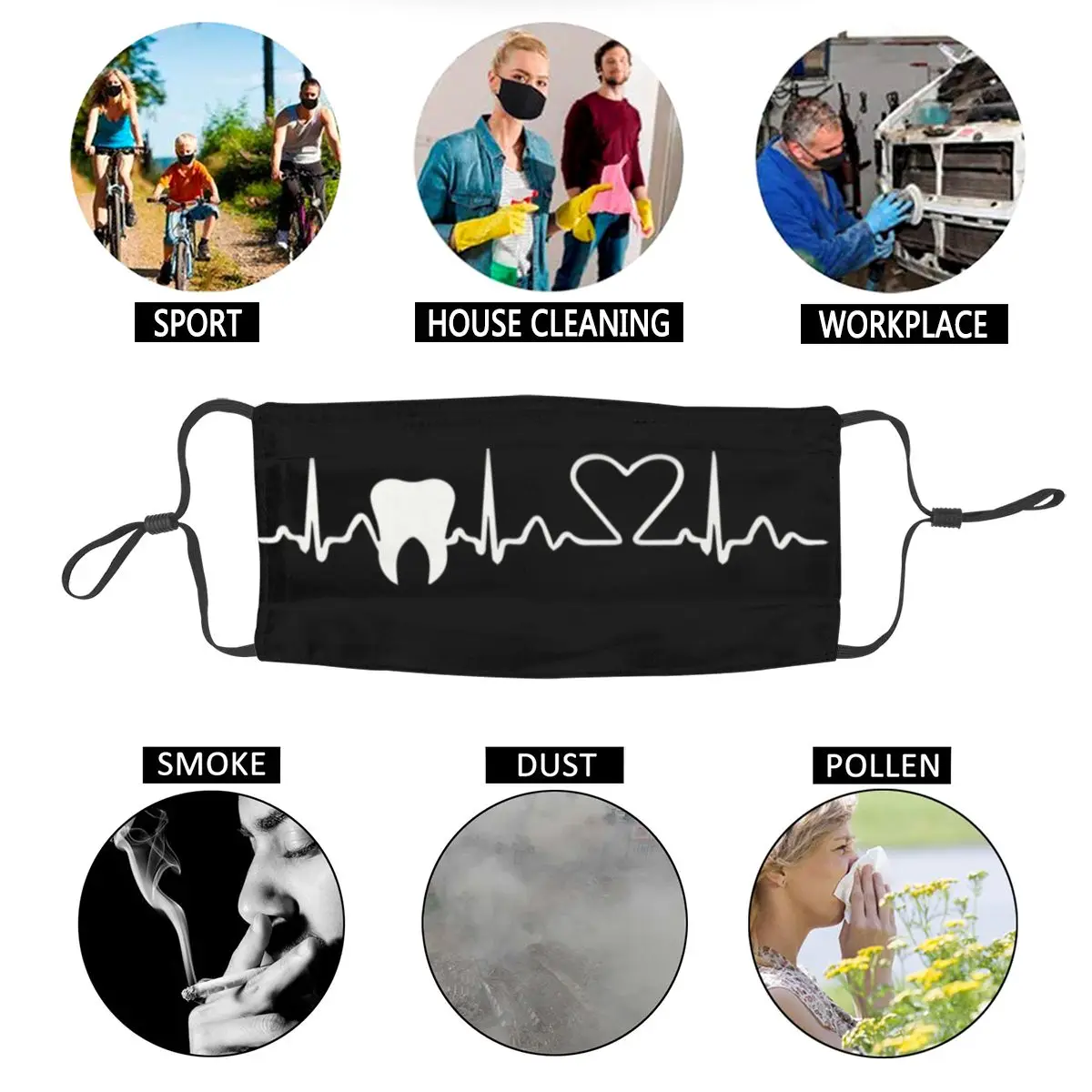 

Men Women Heartbeat Tooth Teeth Mask Dustproof Heart Protection Respirator Reusable Mouth-Muffle