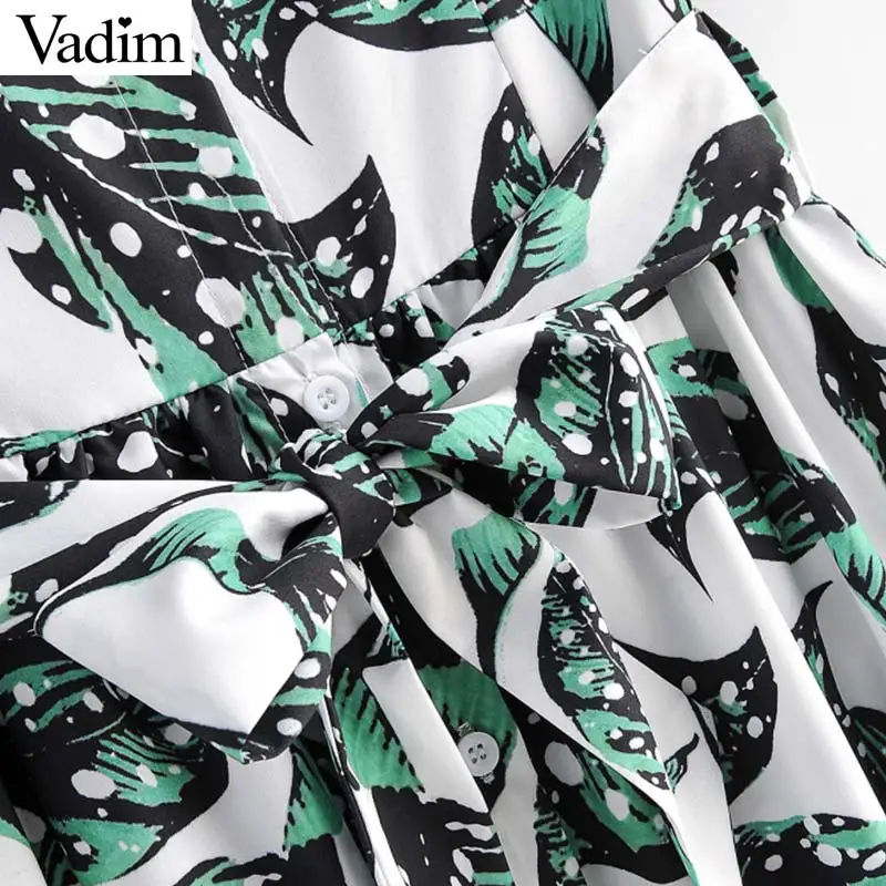 Женское элегантное платье vadim с принтом листьев миди поясом-бабочкой и карманами