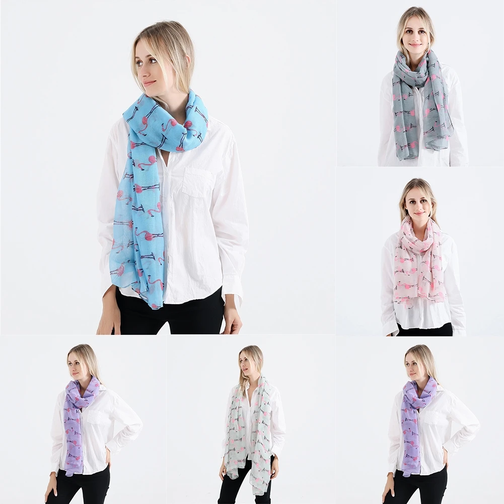 

Ladies Long Shawl Scarf Flamingo Pattern Print Warp Stole Clothing Accessories