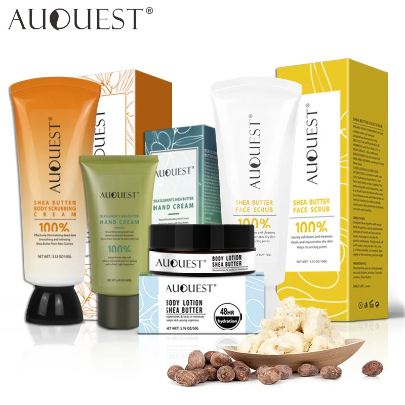

AUQUEST Shea Butter Skin Care Set Moisturizing Whitening Face Body Scrub Cream Deep Cleansing Beauty Products Skin Care 4Pcs/Set