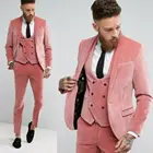 Приталенный вельветовый костюм для мужчин, свадебный смокинг, блейзер для жениха, Блейзер, пиджак, жилет и брюки, светло-розового цвета