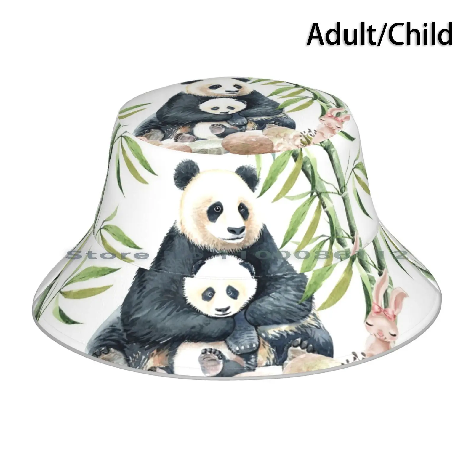Панама в виде панды, матери с малышом, панда и кролик, Солнцезащитная шапка, бамбуковая палка, веганский кролик, акварельный цветок, панда, любимая панда, сон
