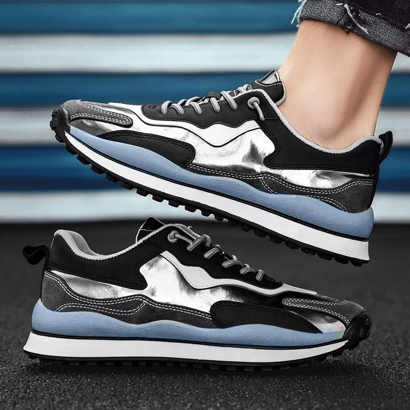 

2021 New Men Casual Original Shoes Silver Fashion Men Shoes Comfortable Man Pu Leather Footwear Anti Slip Walking Shoes For Mens
