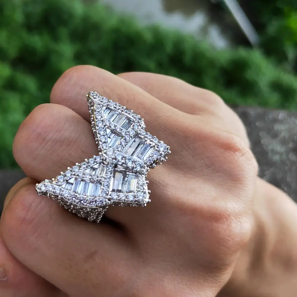 

Hot Selling Butterfly CZ Rings Micro Paved Full Bling Iced Out Cubic Zircon Luxury Fashion Hip Hop Jewelry Men Women Gift