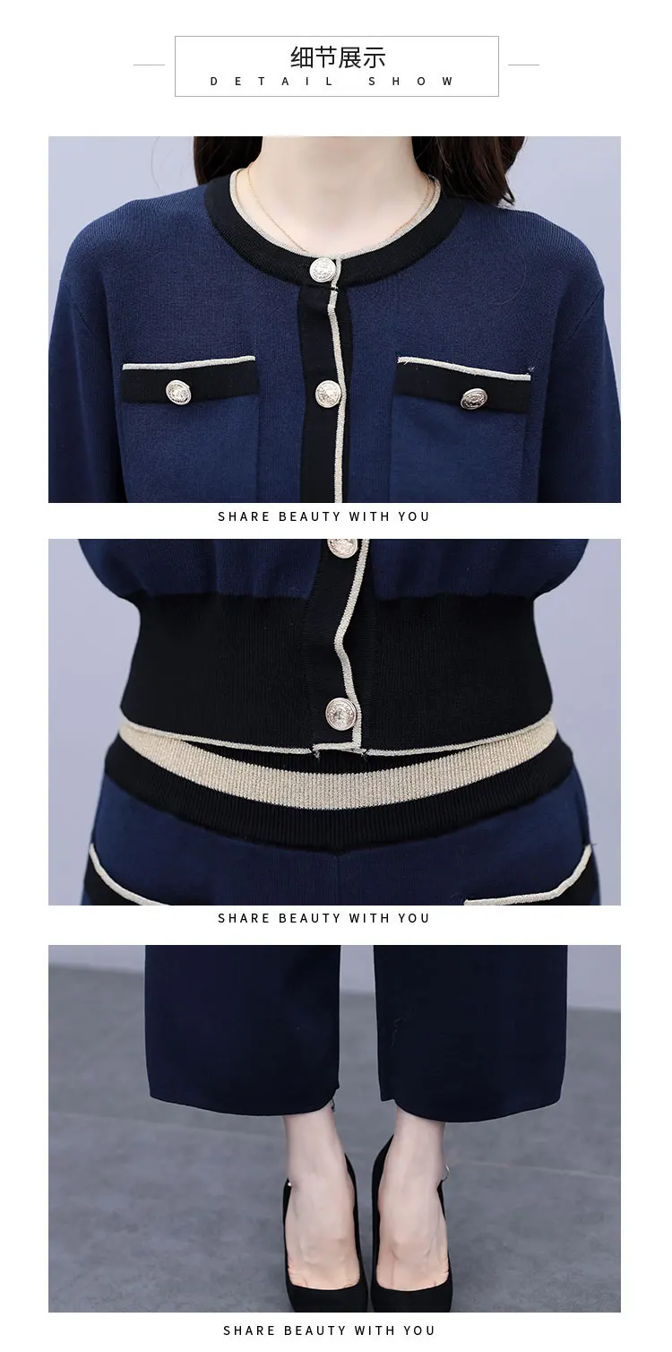 

Knitted Women Suits With Pants Women's Sweater Elegant Trouser Suits For Ladies Ensemble Femme Deux Pieces Conjunto Feminino