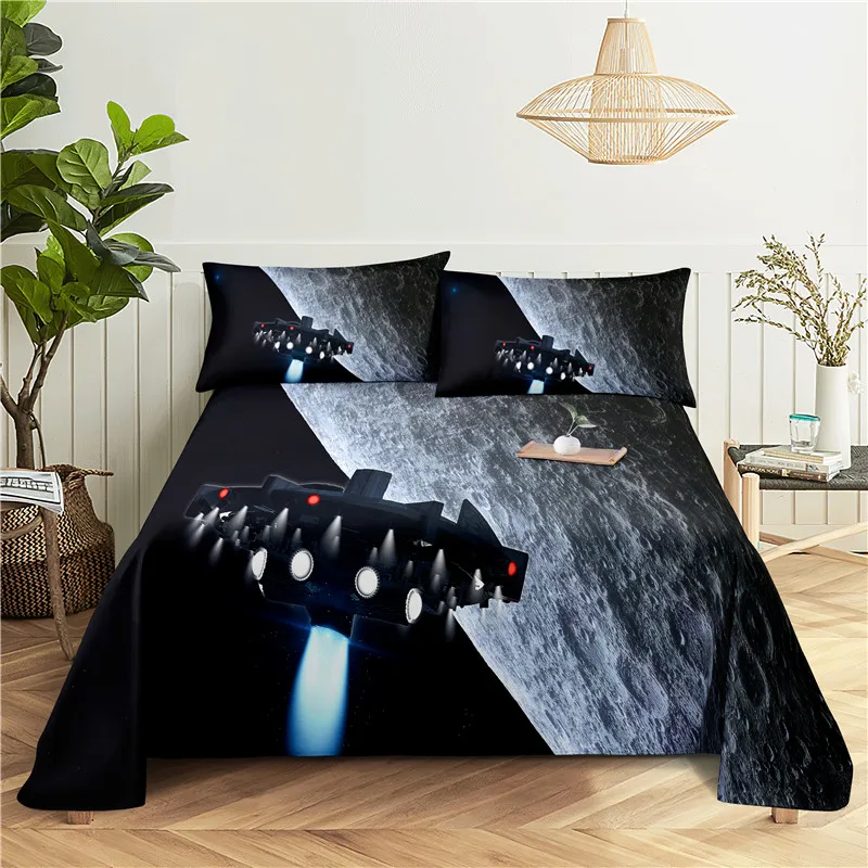 

Spacecraft 0.9/1.2/1.5/1.8/2.0m Digital Printing Polyester Bed Flat Sheet With Pillowcase Print Bedding Set