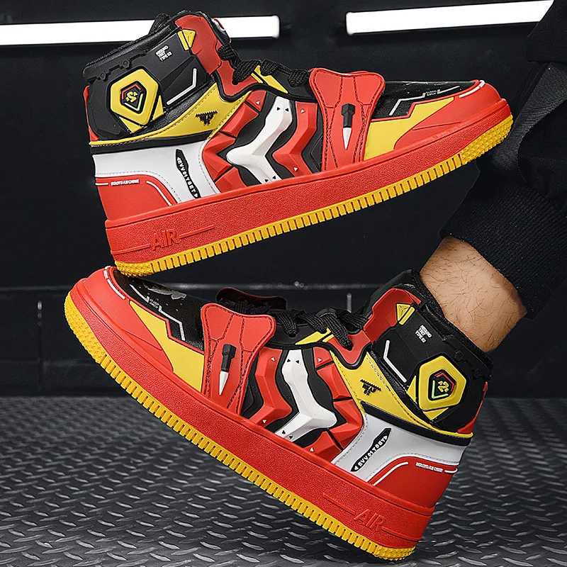 

New Men Women Sports Casual Shoes High Top Lace-up Microfiber Personality Vamp Rubber Sole Fashion for Men and Women Sneakers