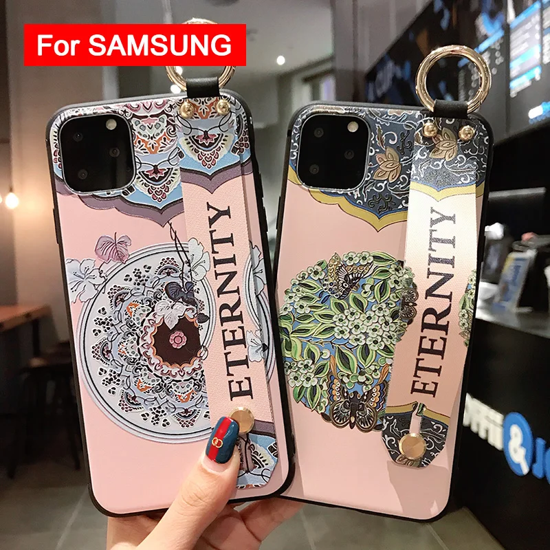 Мягкий силиконовый чехол с ремешком на запястье для Samsung Galaxy S8 S9 S10e S20 ultra S10 plus Note 8 9
