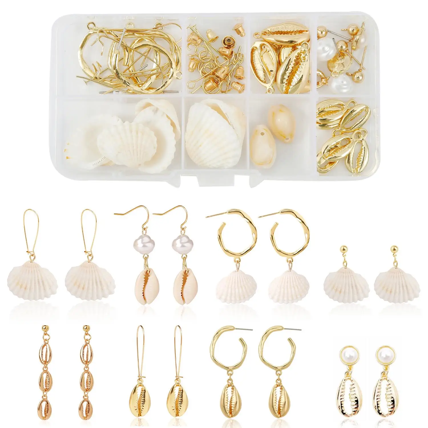 

8 Pairs/Set Fashion Bohemian Conch Series Set DIY Handmade Materials Jewelry Accessories Pandant Earrings for Women