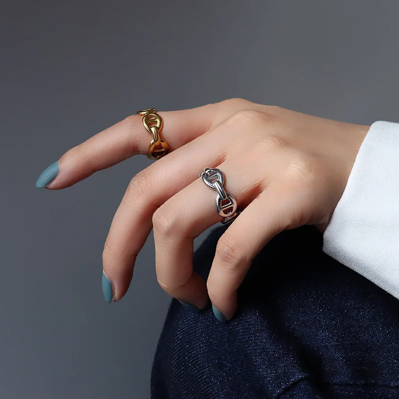 

POTCET Titanium Steel Rings Adjustable Vintage Simplicity Female Jewelry Geometric Trend