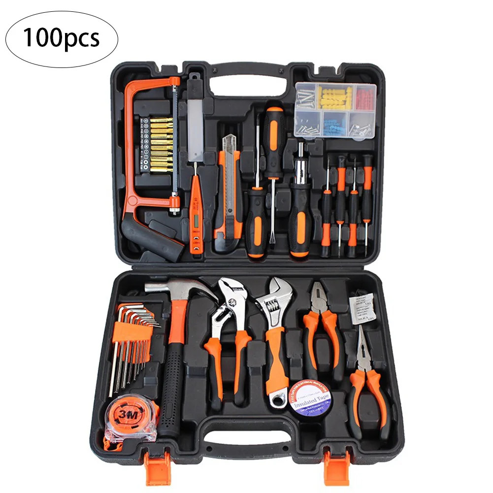 

Household Hand Tool Kit Home Repair Tools Screwdriver Hammer Wrench Plier Mixed Tools Set with Toolbox Storage Case 100PCS