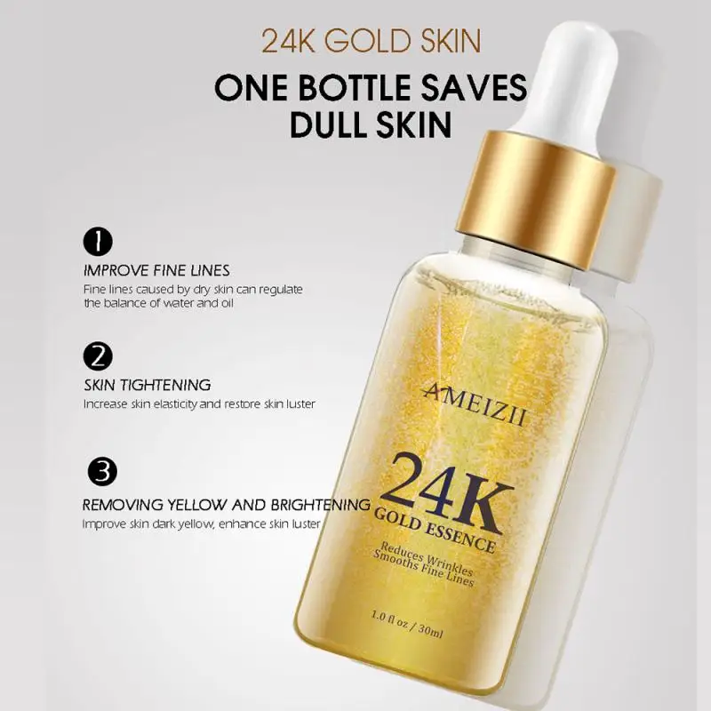 

30ml AMEIZII Hyaluronic Acid Face Serum 24K Gold Vitamin C Face Whitening Anti Winkles Moisturizing Repairing Face Skin Care
