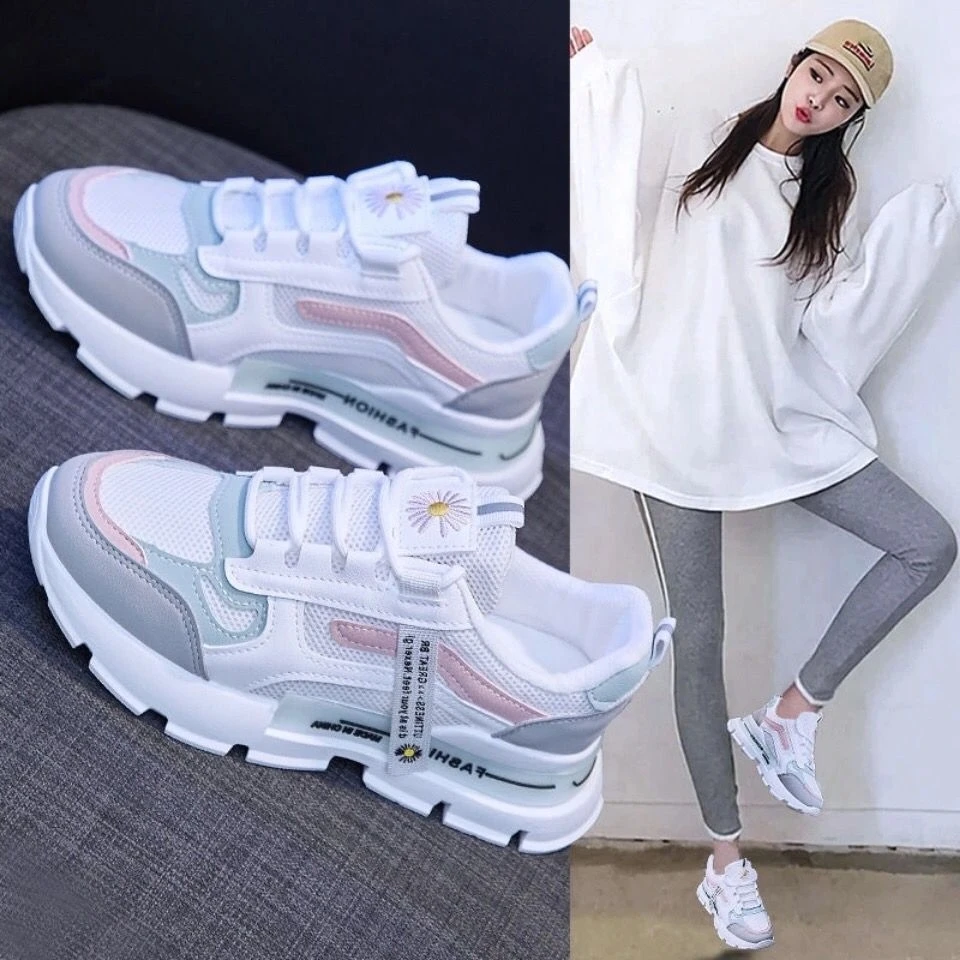 

Stylish Women Casual Shoes Lovers Leather Dad Platform Chunky Sneakers Harajuku Flat Thick Sole Tenis Wedge White Basket Walking