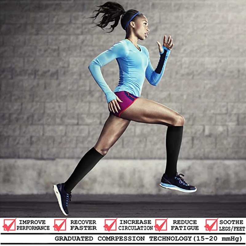 4 Pairs Compression Stockings Socks Pack Women Men 15-20mmHg Circulation Support Running Sport Marathon Cycling Varicose Veins