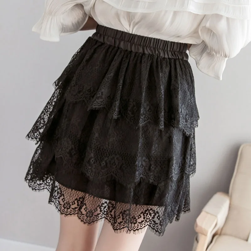 

Women Sexy Mesh Lace Transparent Long Tulle Skirt Korean Fashion Summer Ladies Elastic High Waist Black White Beach Midi Skirt
