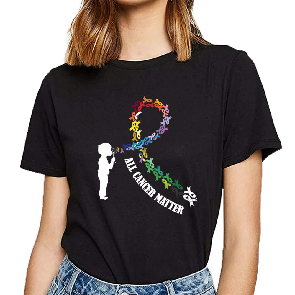 

Tops T Shirt Women all cancer matter awareness Basic Black Custom Female Tshirt