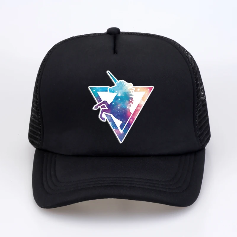 

Cartoon Starry sky Unicorn Baseball cap Summer Mesh Breathable Trucker hat Cartoon men Curved snapback hat bone