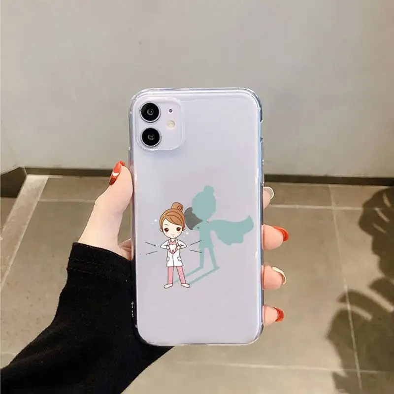 

Cartoon Medicine Doctor Nurse Phone Case Transparent for iPhone 6 7 8 11 12 s mini pro X XS XR MAX Plus