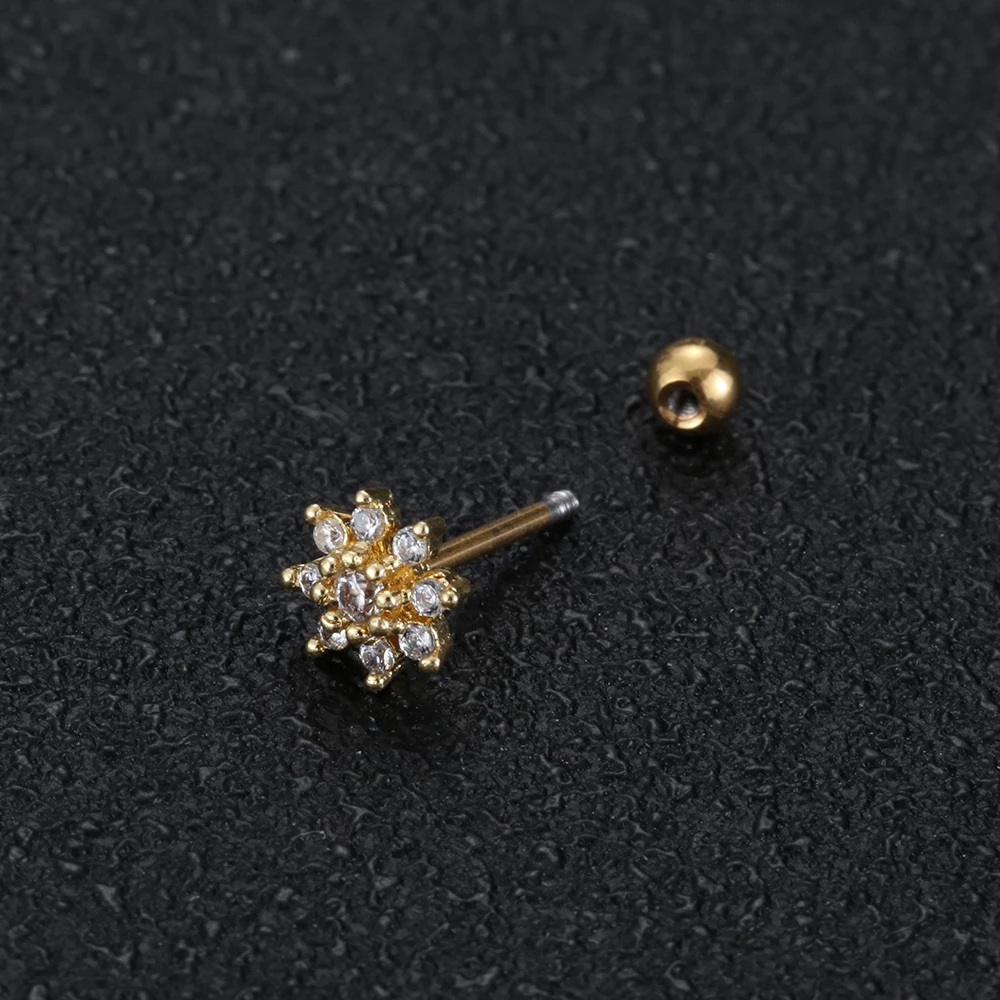 Серьги гвоздики из нержавеющей стали 20G с фианитами Змея Ящерица геккон цветок