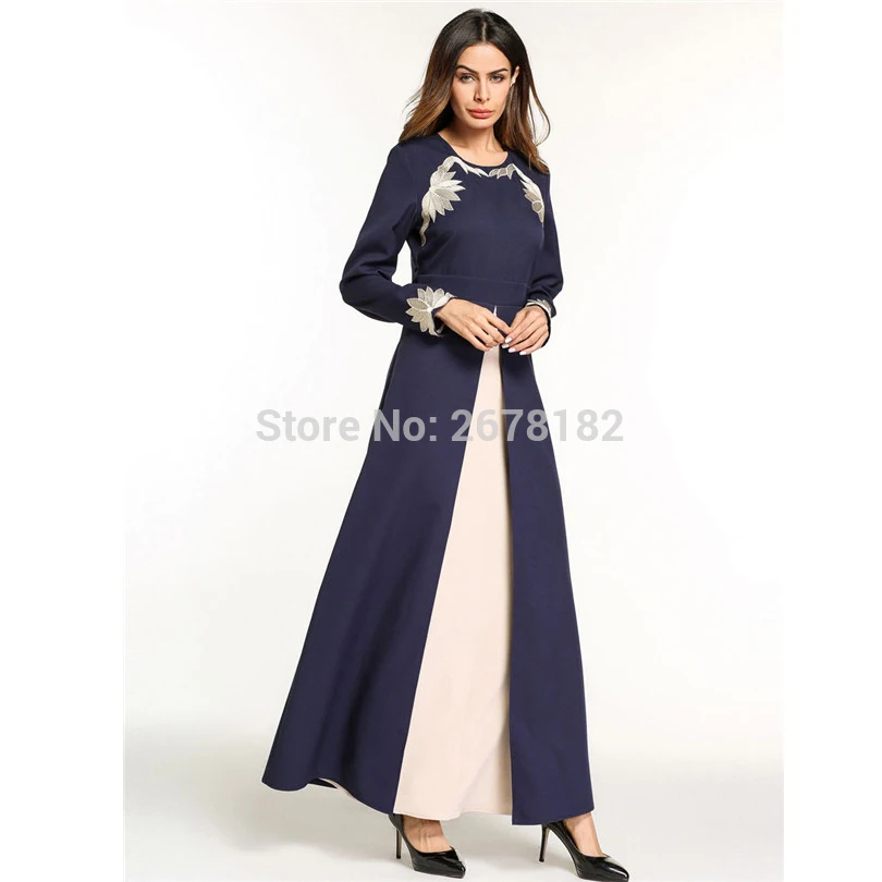 Темно-синие платья с вышитыми цветами Anarkali мусульманское вечернее платье