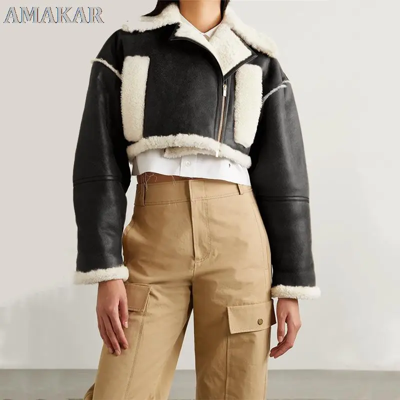 

Новинка 2021, модная замшевая коричневая Женская куртка, винтажное лоскутное пальто из искусственной кожи на молнии, женская верхняя одежда, ...