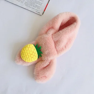 pink Милый зимний детский шарф с искусственным кроличьим мехом на воротнике, роскошные брендовые шарфы для девочек, мягкий шейный платок, теплый плотный кроличий мех - Цвет: pink