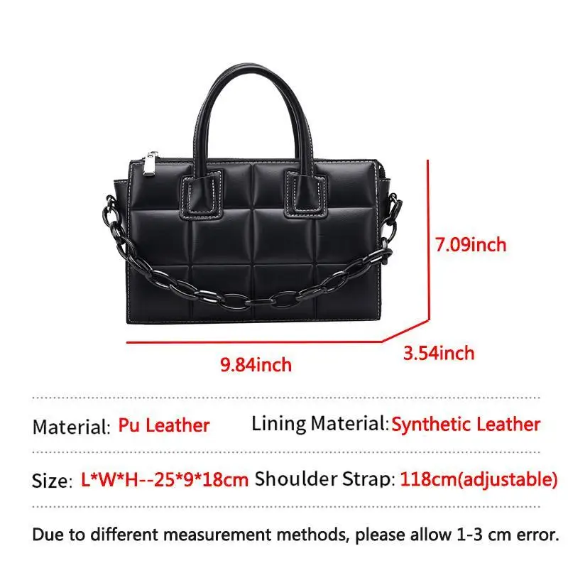 

Elegant Plaid Tote Bags For Women Casual Solid Color Women Shoulder Bag Luxury PU Leather Women's Handbag Chain Ladies Hand Bags