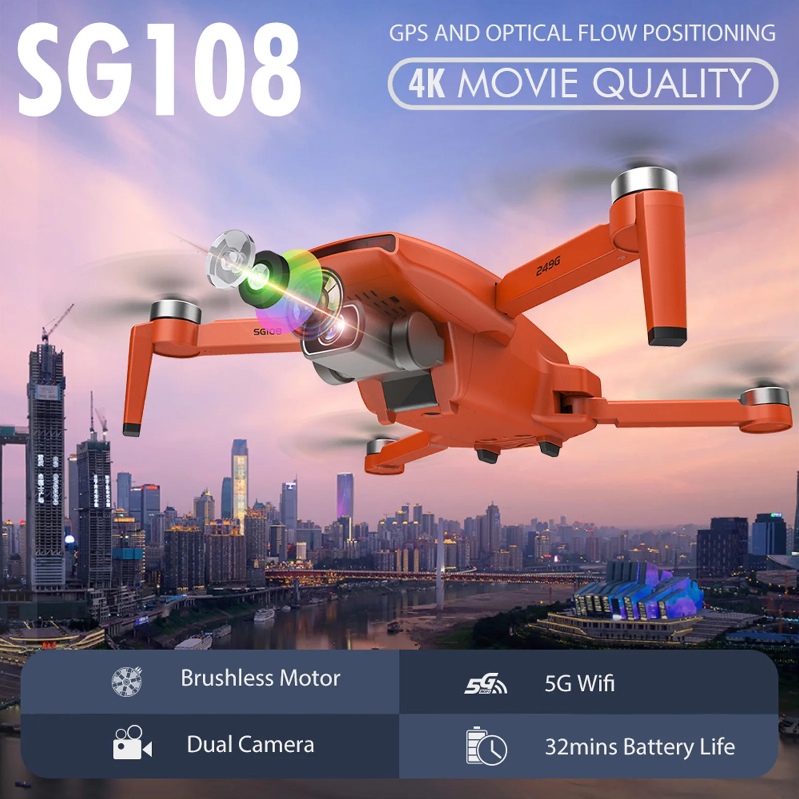 Дрон SG108 двойная камера 4K GPS WiFi FPV управление жестами |