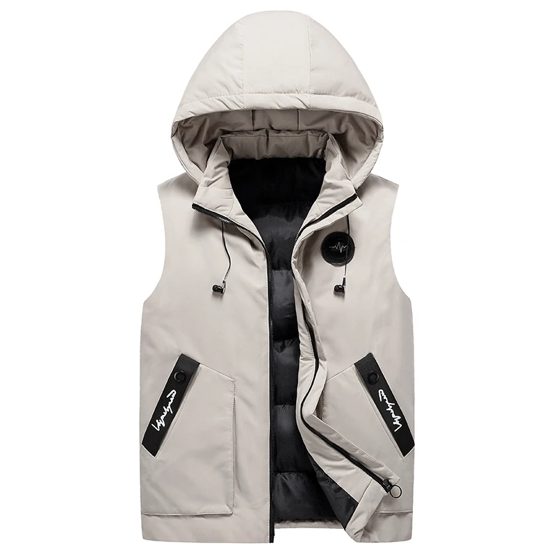 

Winter New Style Hooded Solid Color Plus Size Vest Trendy Cardigan To Keep Warm, Outer Wear Cotton Vest, Men's Clothing M-5XL