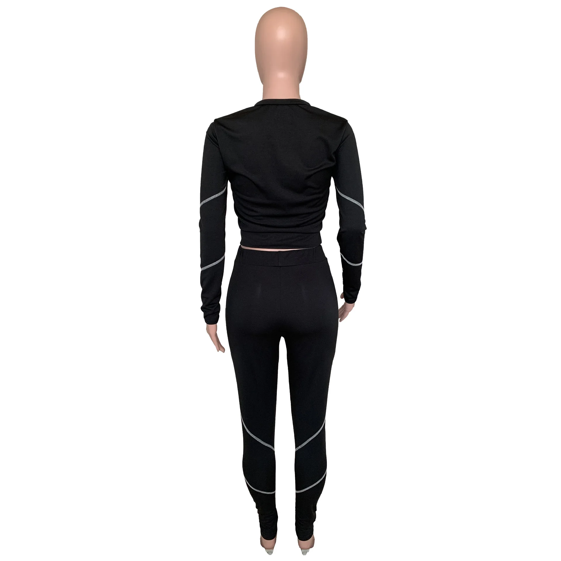 

Sexy casual outfits tracksuit women patchwork mesh striped autumn two piece set top and pants ensemble femme dos piezas