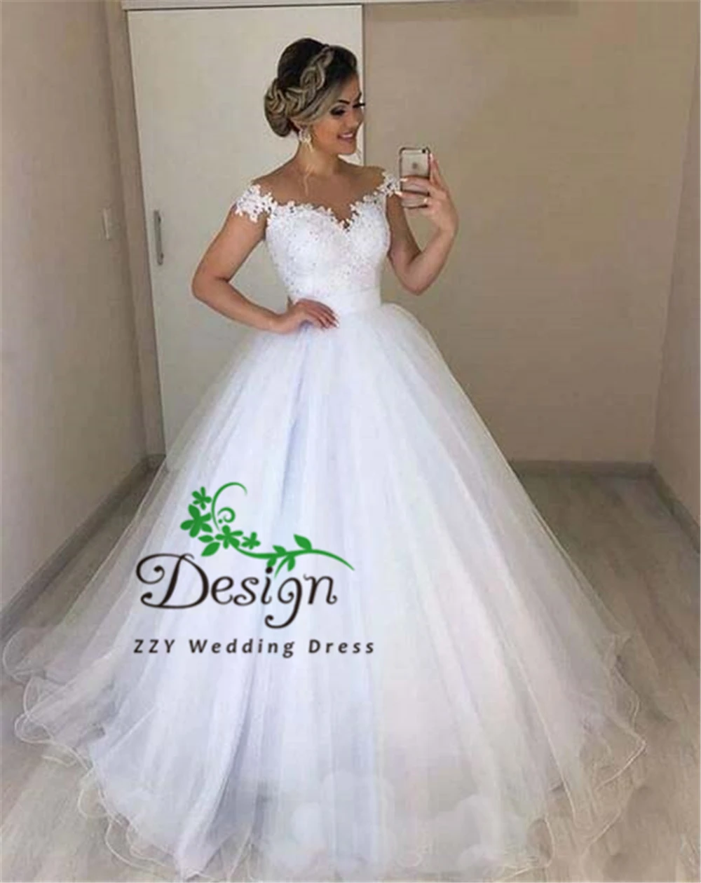 

White Organza Tulle Wedding Dress Beading Sexy lace up Appliques sweetheart cap sleeve Bridal Gown Vestido de noiva Robe