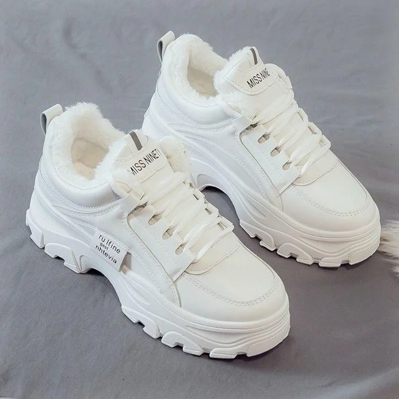 

Women's winter plus velvet sneakers 2021 new fashion all-match thick-soled white shoes thickened non-slip warm snow boots women
