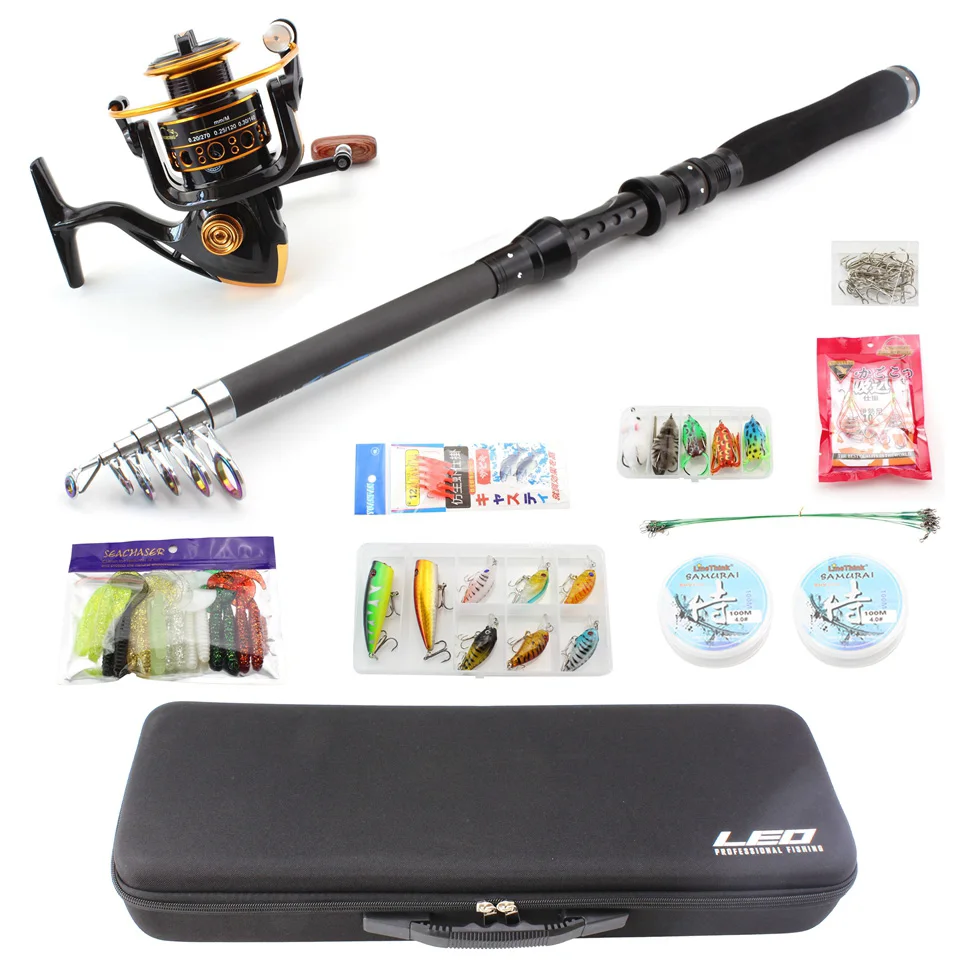 High Quality 1.8M-3.0M Fishing Rod and Fishing reel Set Spinning Rod  Combos Full Kit  Pole Reel Line Lures Hooks Portable Bag