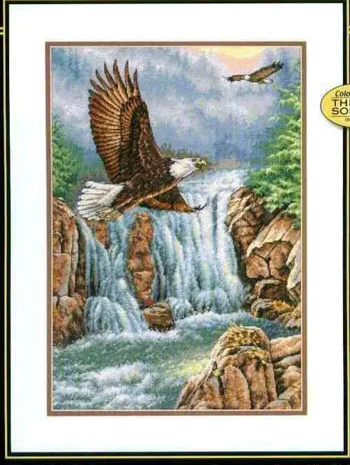 Набор для вышивки крестом из коллекции золота с изображением Орлов и водопадов dim
