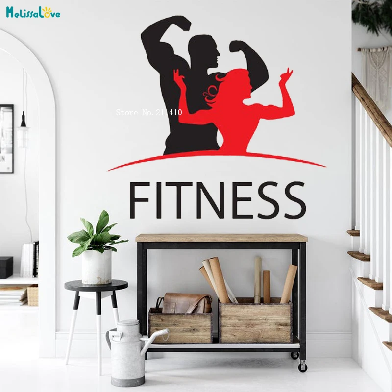 стикер на стену с эмблемой для зала фитнеса, спорта и тренировок Gym Fitness Sport Workout Logo Sign Emblem Wall Sticker Vinyl Decal Reception Hall Self-adhesive Mural Art Décor YT4442