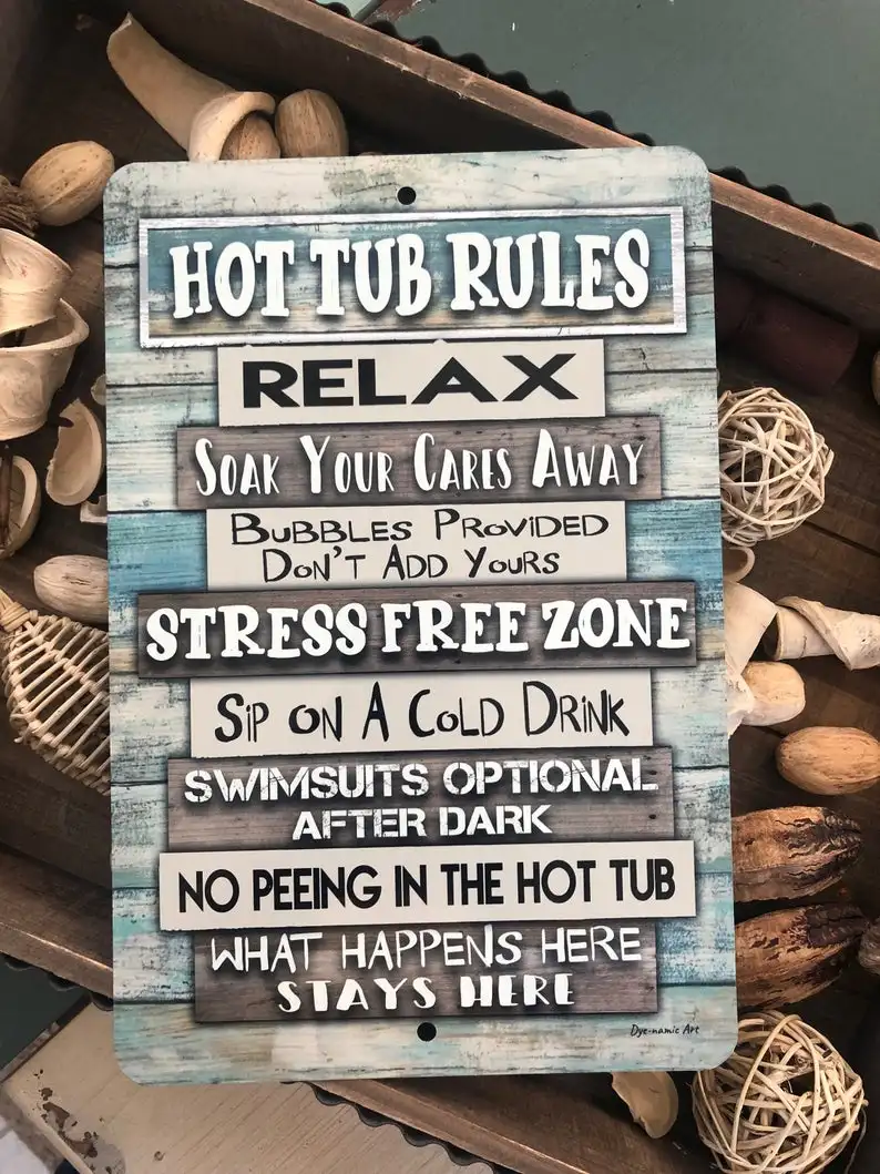 Hot Tub Rules - Metal Sign - Pool Decor - Home Decor - Pool Sign - Swimming Pool Sign - Metal Wall Decor