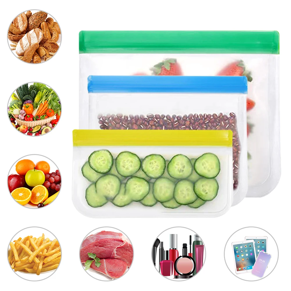 

4Pcs/Set Silicone Bag PEVA Silicone Food Storage Bag Containers Leakproof Reusable Shut Bag Fresh Bag Food Storage Bag