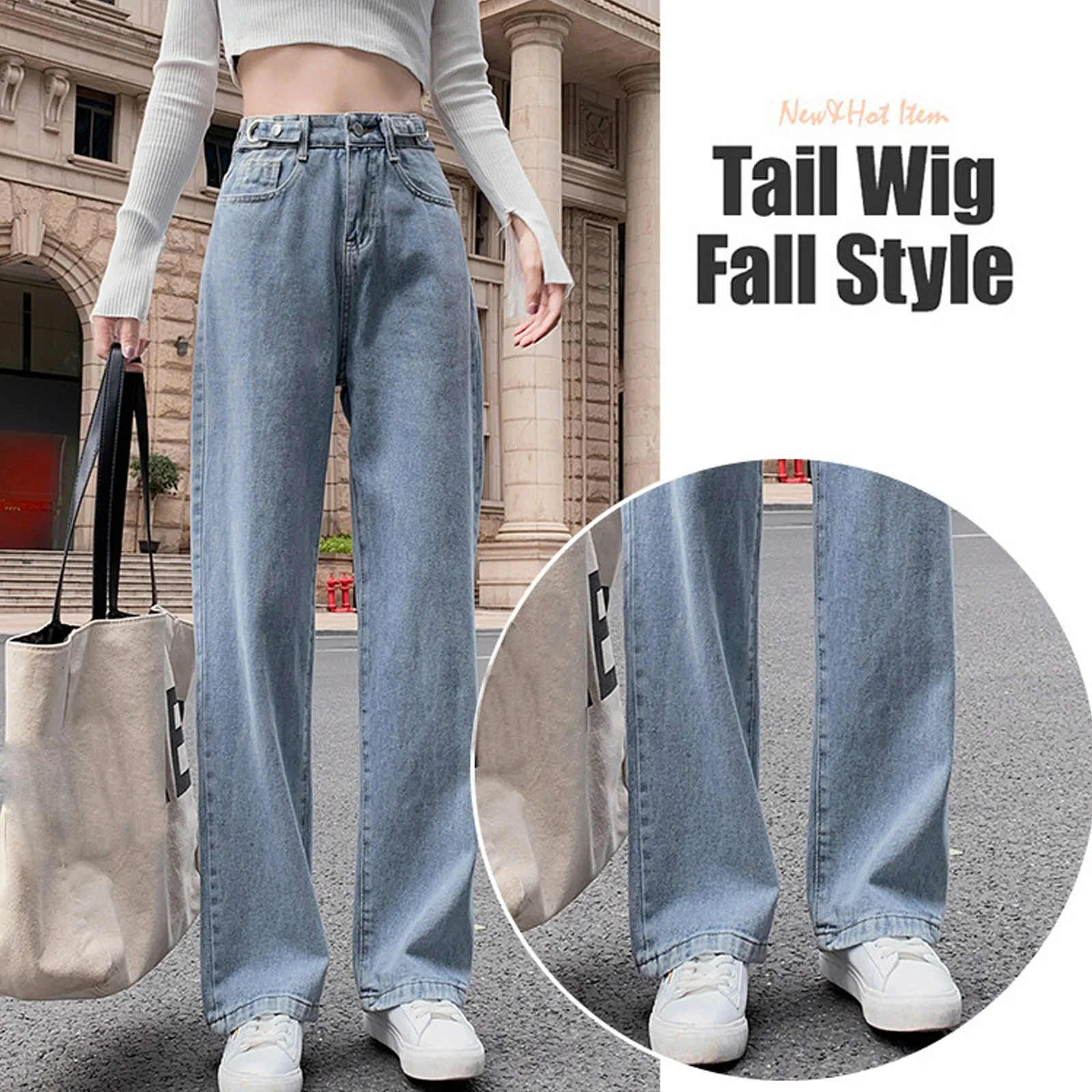 

MUQGEW 2020 New High waist Women's Fashion Loose Destroyed Hole Denim Mopping pants Casual Vintage Wide leg Jeans Trousers