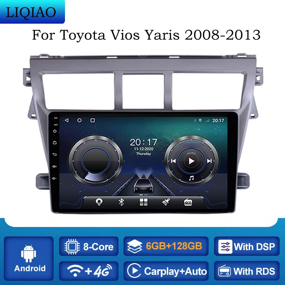 

Автомагнитола для Toyota Vios Yaris 2008-2013, Android 10, Wi-Fi, 4G, мультимедийный видеоплеер, Bluetooth, встроенный Carplay, DSP, TMPS, OBDII