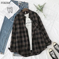 plaid shirts womens blouses and tops long sleeve female casual print shirts loose cotton checked lady outwear spring news 2022