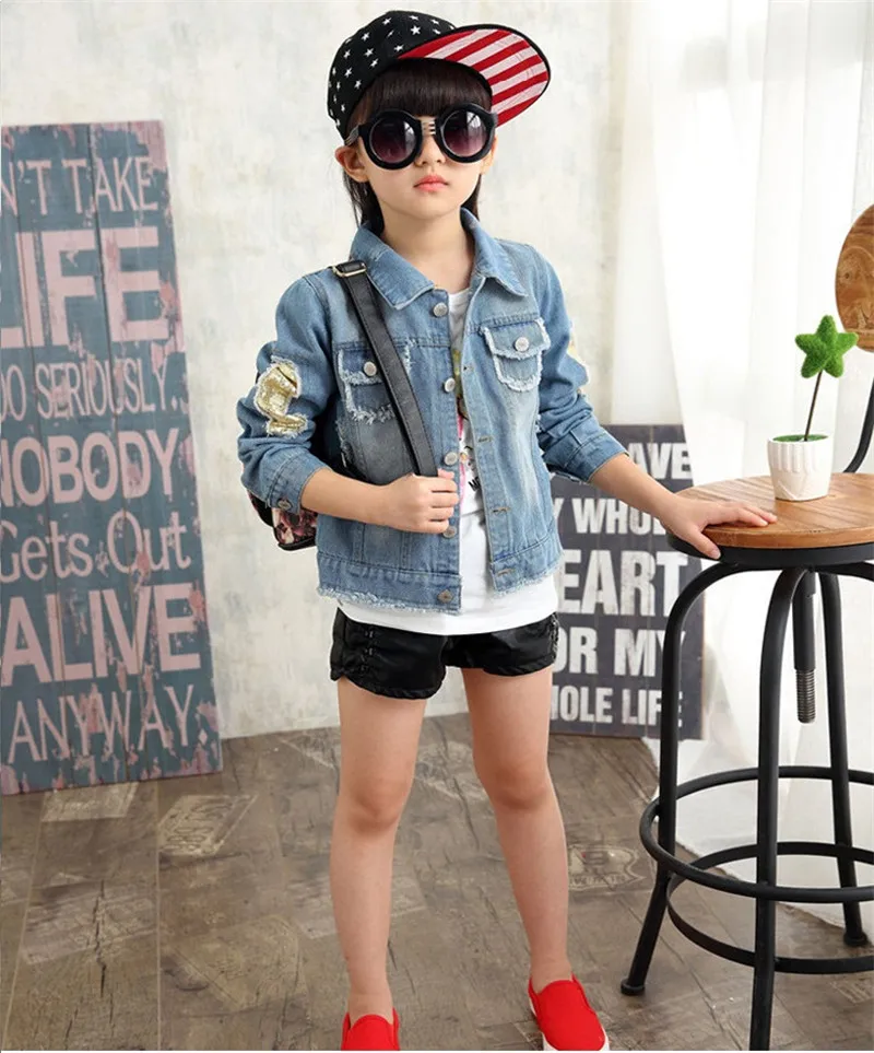 Dulce Amor Girls Denim Coat Baby Girl Sequins Jacket Spring Children Jeans Little Beauty Design Kids Outerwear For 1-12Y | Детская