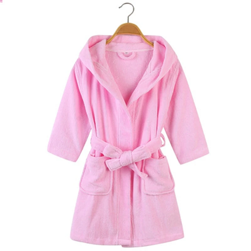 Халат детский однотонный халат из 100% хлопка плюшевый банный с капюшоном