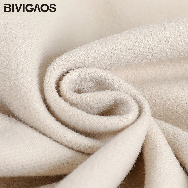 BIVIGAOS 2019 осень зима новинка высокая талия двойная Пряжка шерстяные штаны шаровары