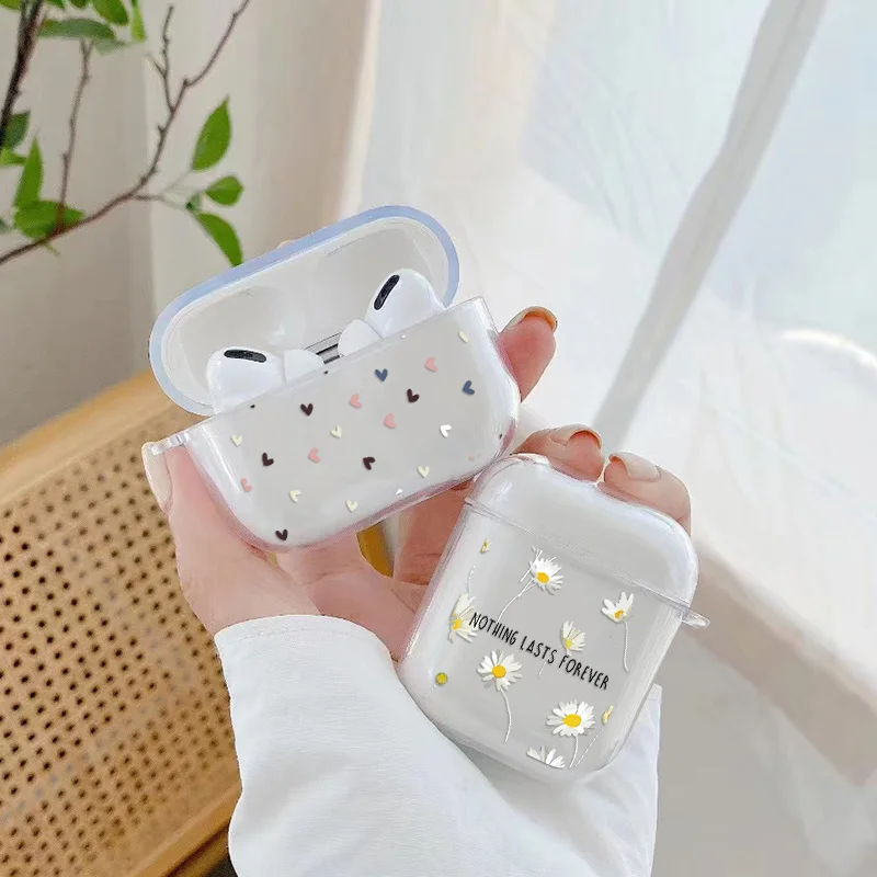 

Love Heart Print Case For Apple Airpods 2/1 Cover Cute Daisy Flower Soft Clear Case For Airpod Earphone Capa For Airpods Pro Box