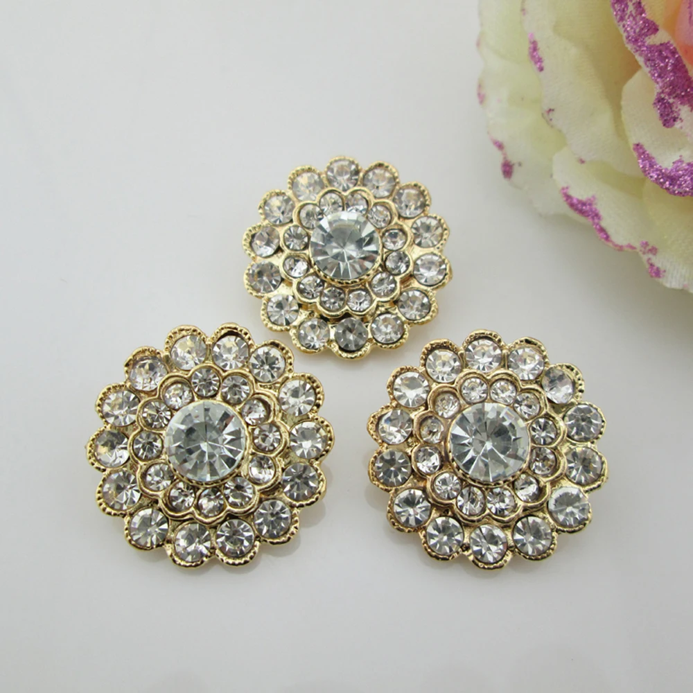 

(BT186 24mm)5pcs Bling Round Alloy Rhinestone Buttons Shank For Hair Bow