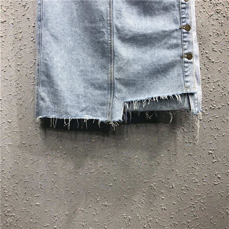 

5XL Plus Size Irregular Single-Breasted Denim Skirt Women Faldas Retro Streetwear Maxi Long High-Waist Jeans Skirt Female C7158